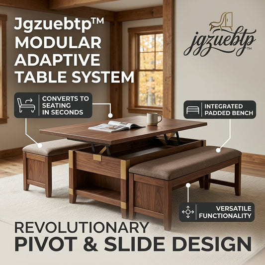 Jgzuebtp™ Modular Adaptive Coffee Table Set | Lift-Top Table with Integrated Nesting Benches | Space-Saving Convertible Furniture for Small Apartments & Modern Living Rooms