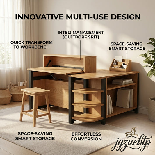 jgzuebtp™ 2-in-1 Convertible Desk & Workbench – Modern Compact Office Desk with Integrated Storage, Cable Management Hub, and Matching Stool – Space-Saving Design for Home Office & Study