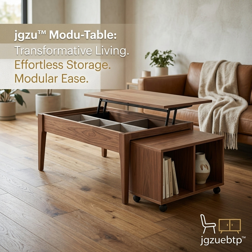 jgzuebtp™ Lift Top Coffee Table with Nested Rolling Cabinet, 2-in-1 Modular Wooden Center Table with Hidden Compartments, Space-Saving Multifunctional Cocktail Table with Storage Shelves and Caster Wheels for Living Room, Home Office
