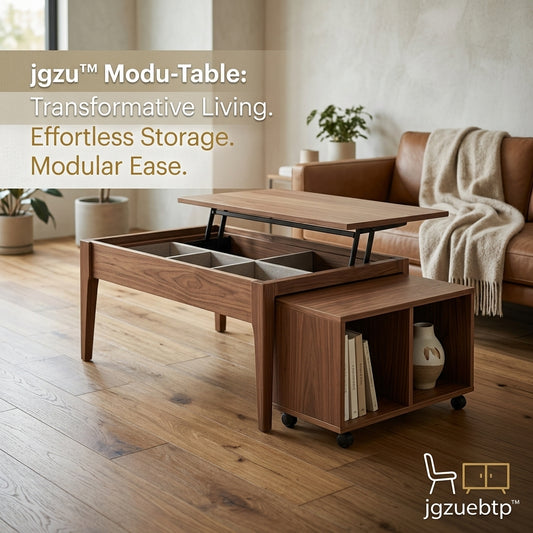 jgzuebtp™ Lift Top Coffee Table with Nested Rolling Cabinet, 2-in-1 Modular Wooden Center Table with Hidden Compartments, Space-Saving Multifunctional Cocktail Table with Storage Shelves and Caster Wheels for Living Room, Home Office